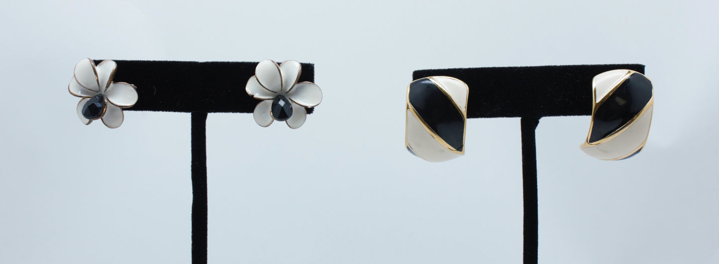 Two Pairs Pre-Owned Black and White Earrings